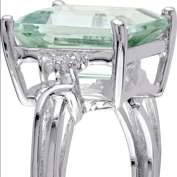Sterling Silver Green Amethyst & White Topaz Ring Del Mar - Picture 3 of 5